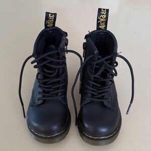 Dr. Martens Black Leather Boots with Yellow Stitching